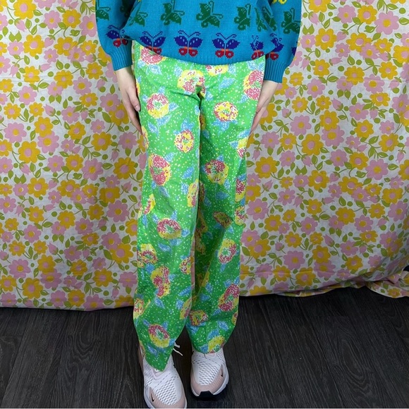 gordon Pants - Vintage Gordon of Philadelphia spring green printed straight leg pants.